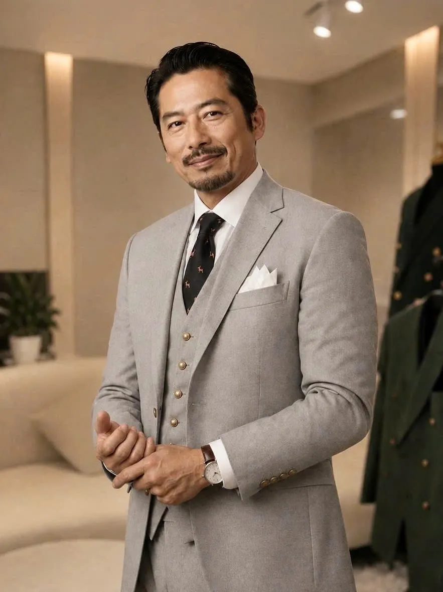 Man in a tailored grey three-piece business suit