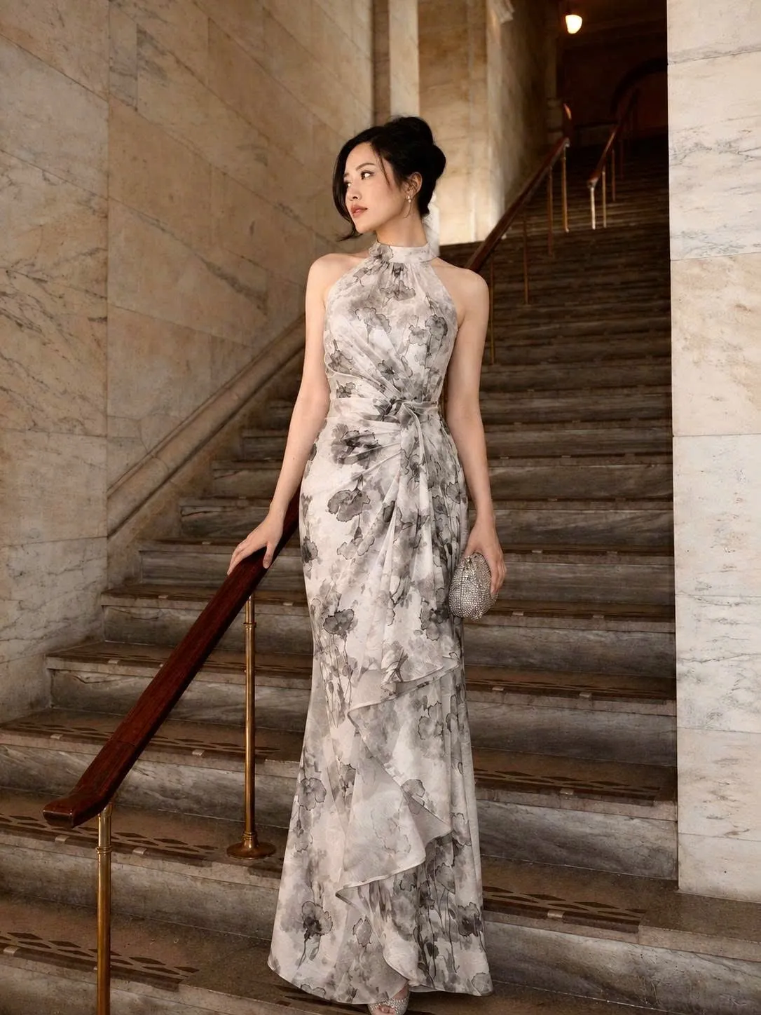 Custom floral evening gown